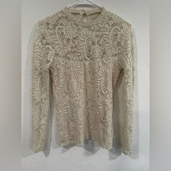 Abercrombie & Fitch Ivory Cream Lace Mock Neck Blouse - Picture 1 of 4